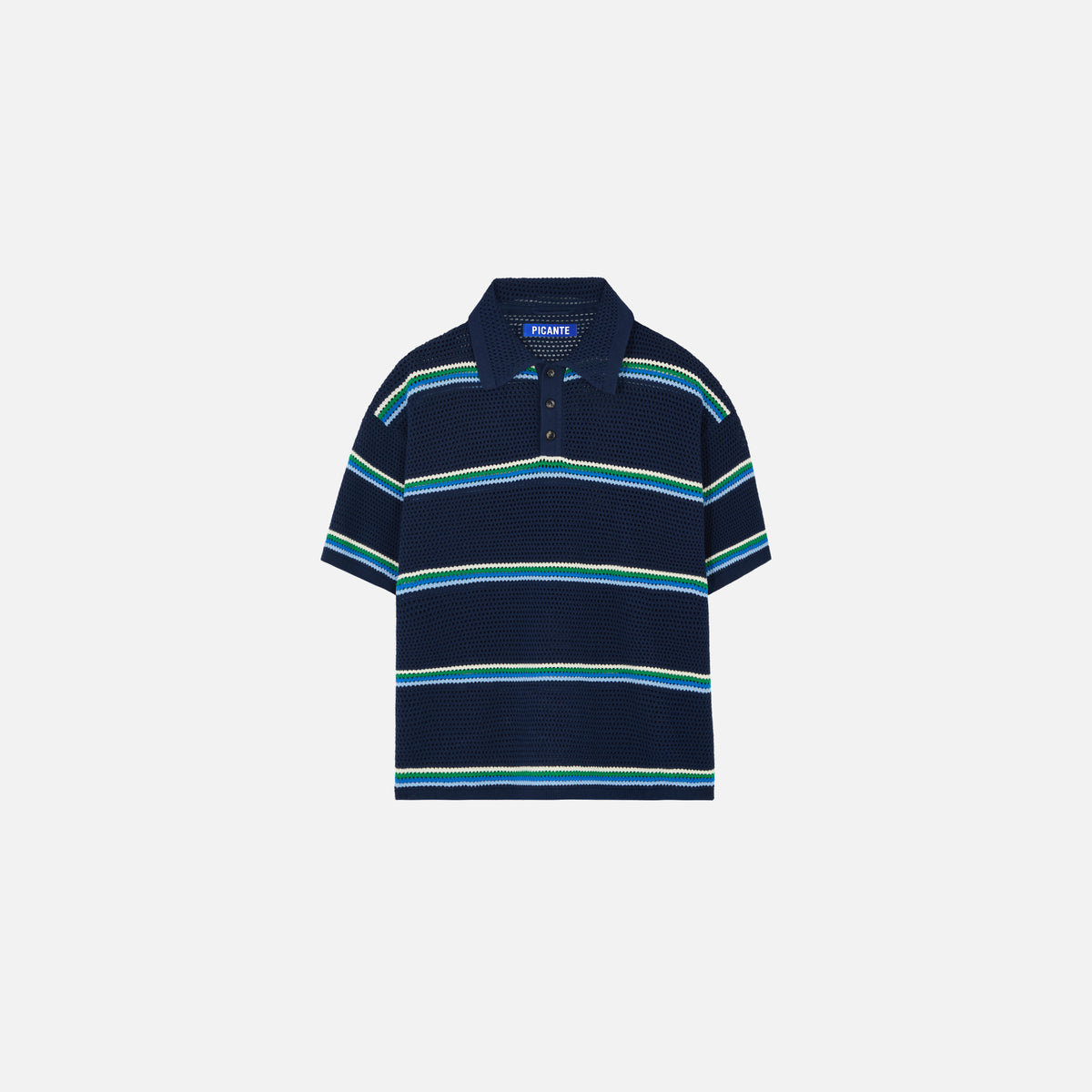 Mesh Knit Striped Polo Navy PICANTE