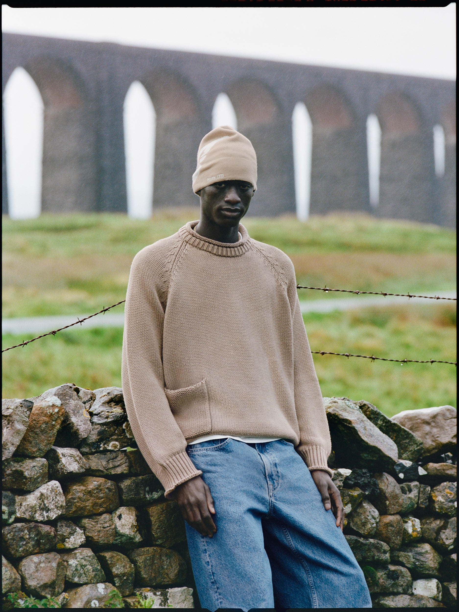 Washed Raw Edge Roll-Neck Sweater
