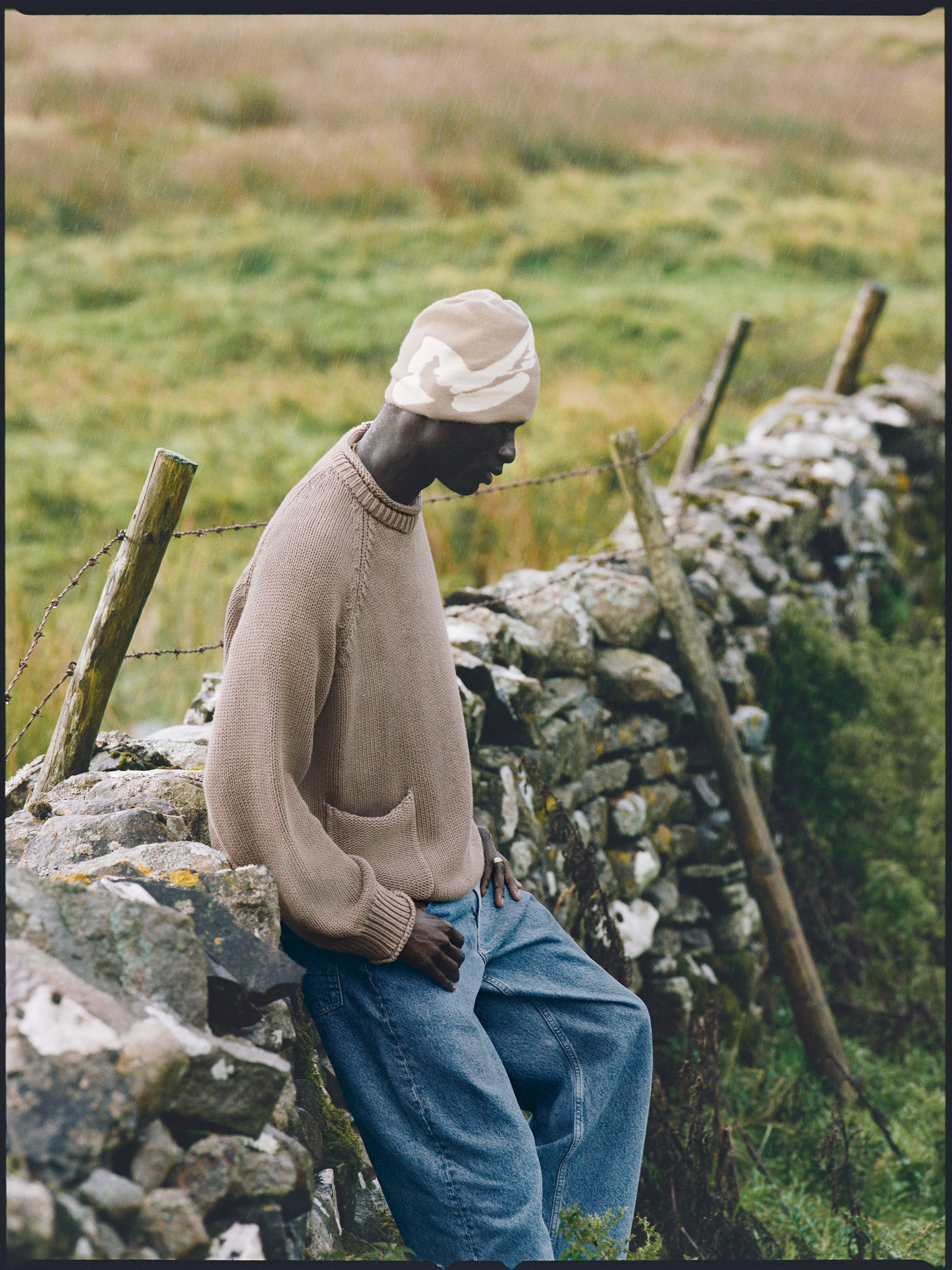 Washed Raw Edge Roll-Neck Sweater