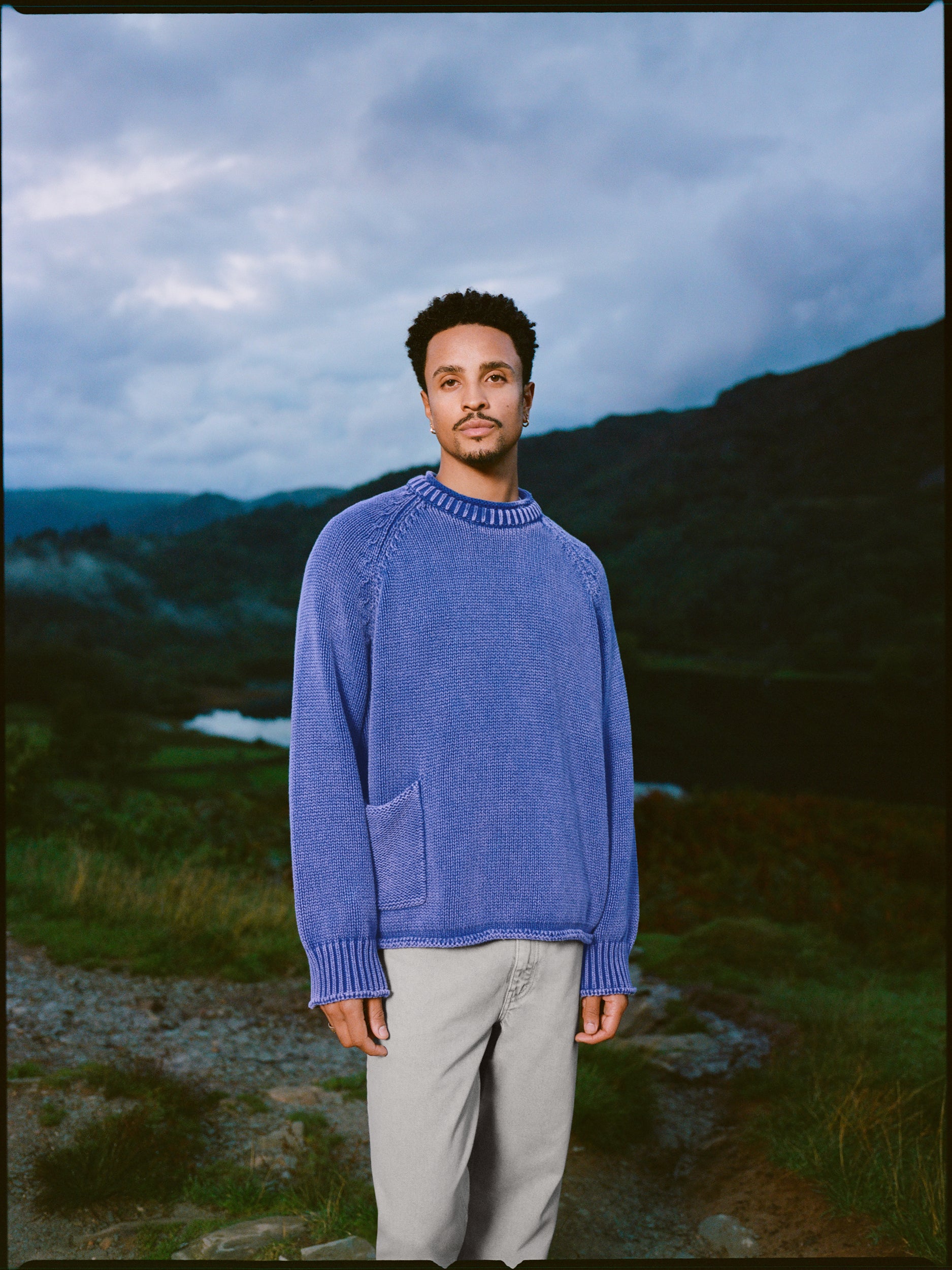 Washed Raw Edge Roll-Neck Sweater