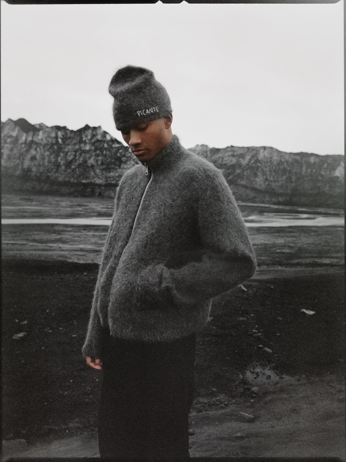 Alpaca Zip Funnel Knit Sweater