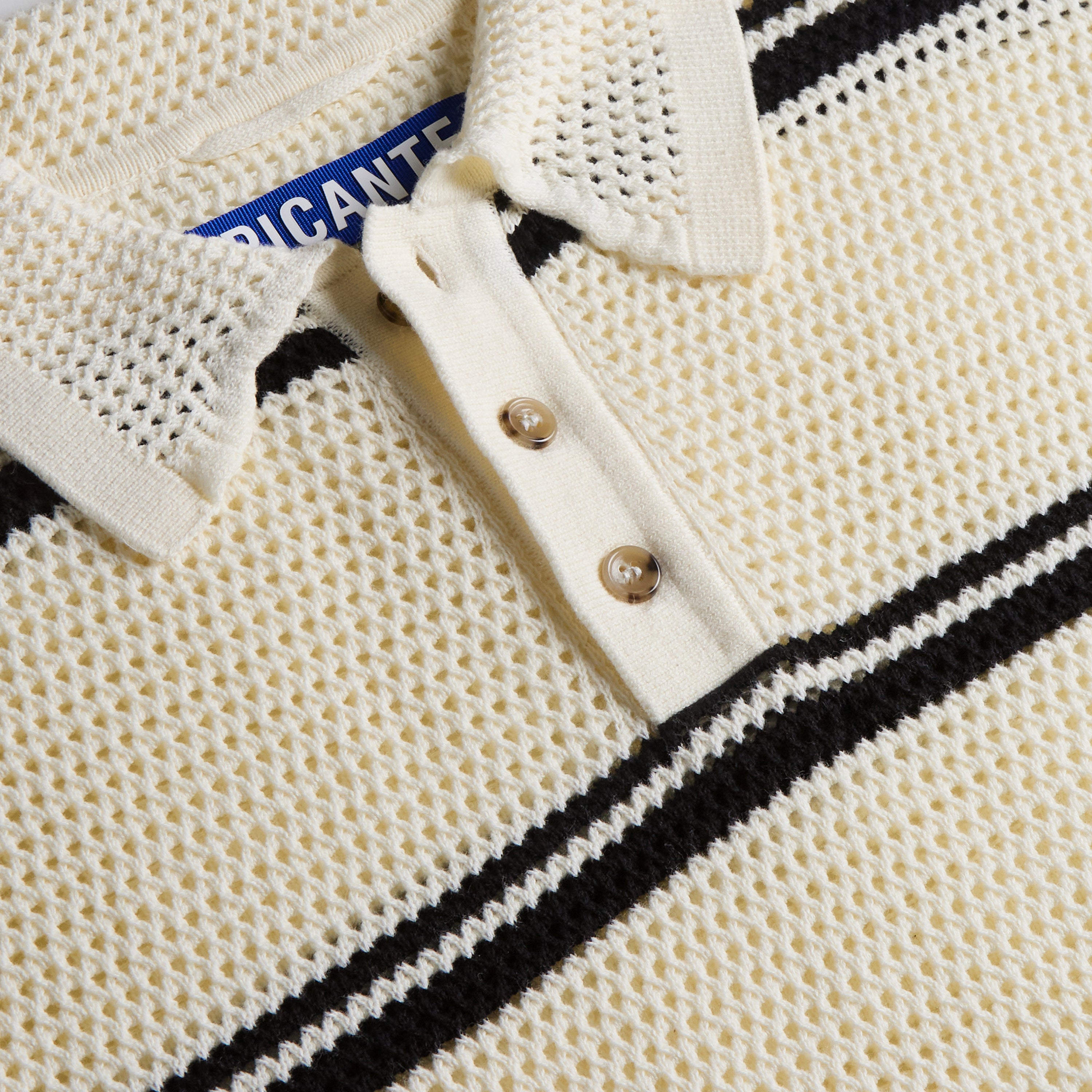 Mesh Knit Striped Polo Ivory – PICANTE