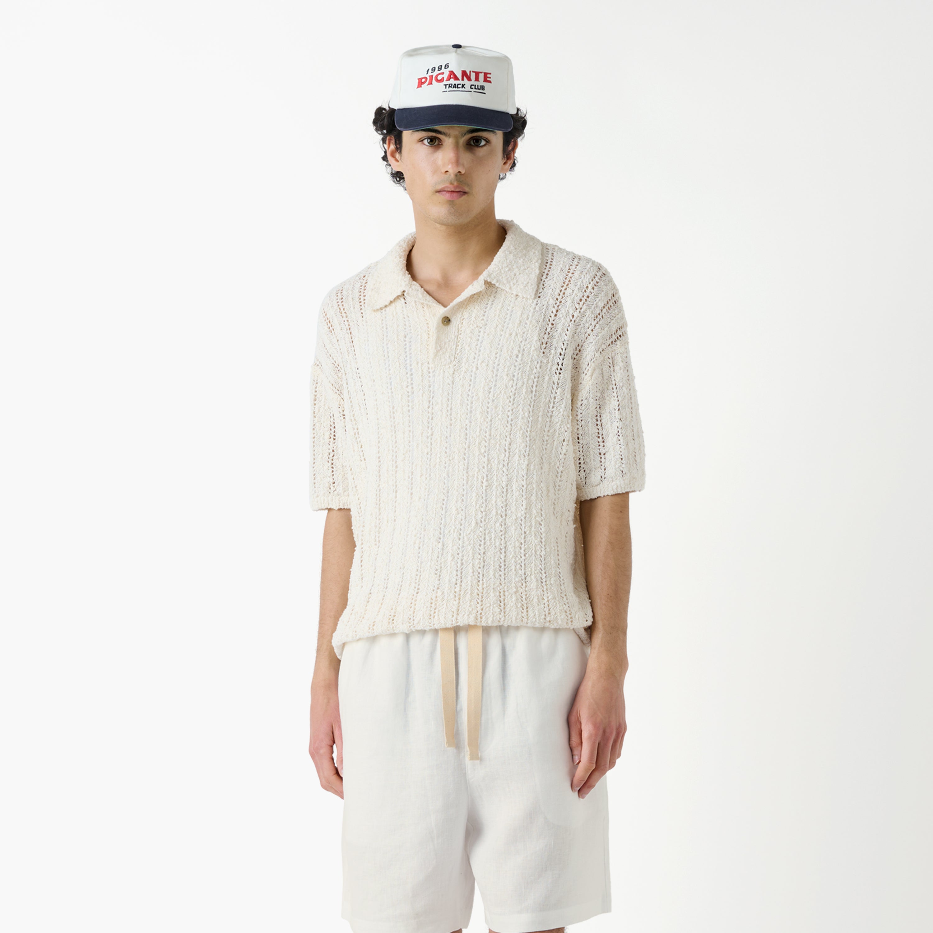Pointelle Knit Polo Shirt