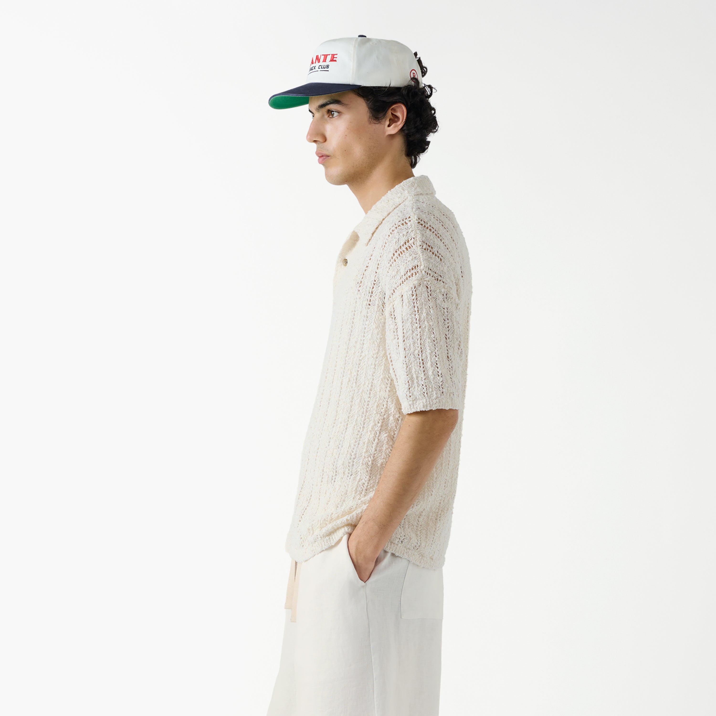 Pointelle Knit Polo Shirt