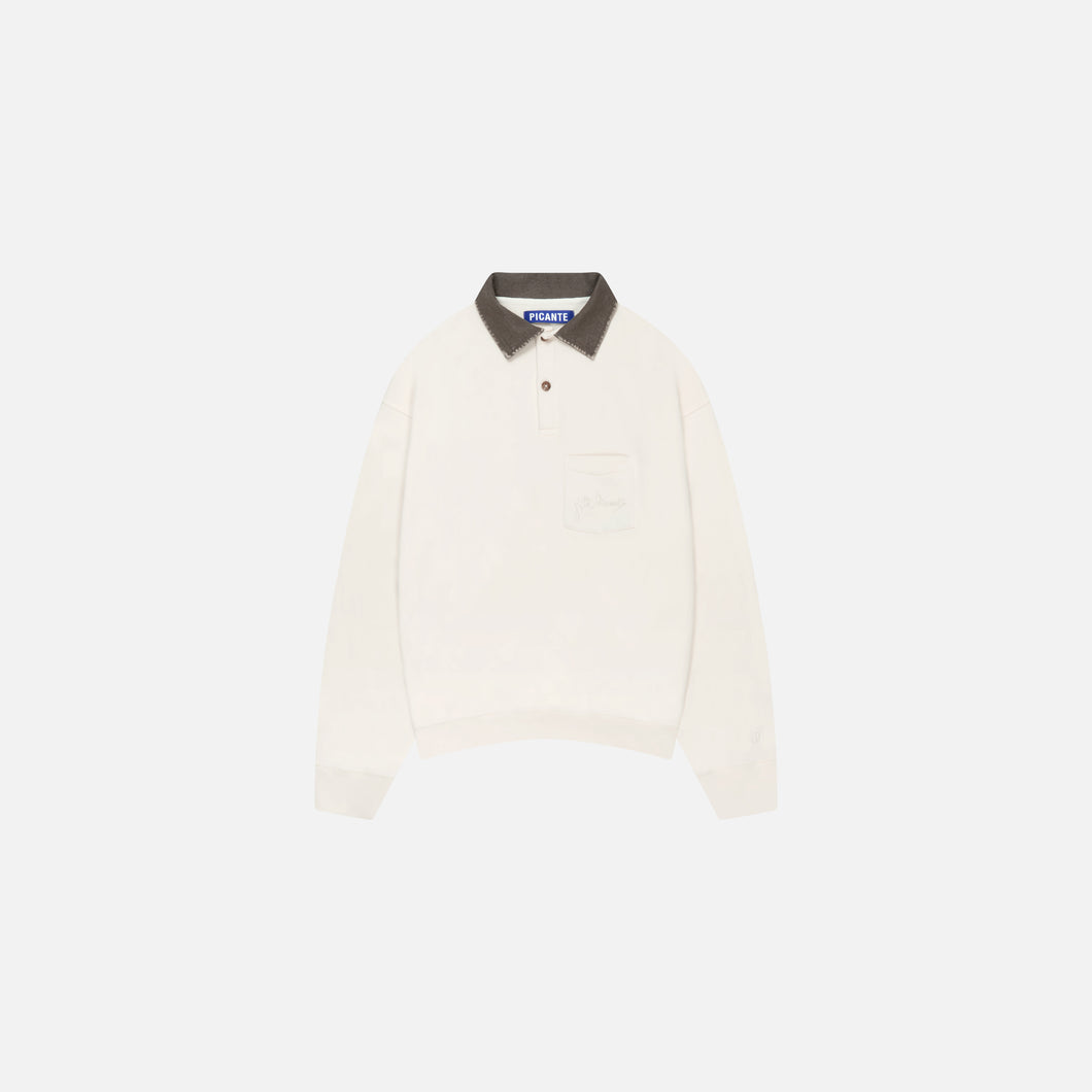 DENIM COLLAR POLO SWEATSHIRT