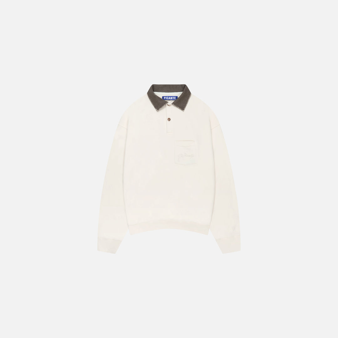 DENIM COLLAR POLO SWEATSHIRT