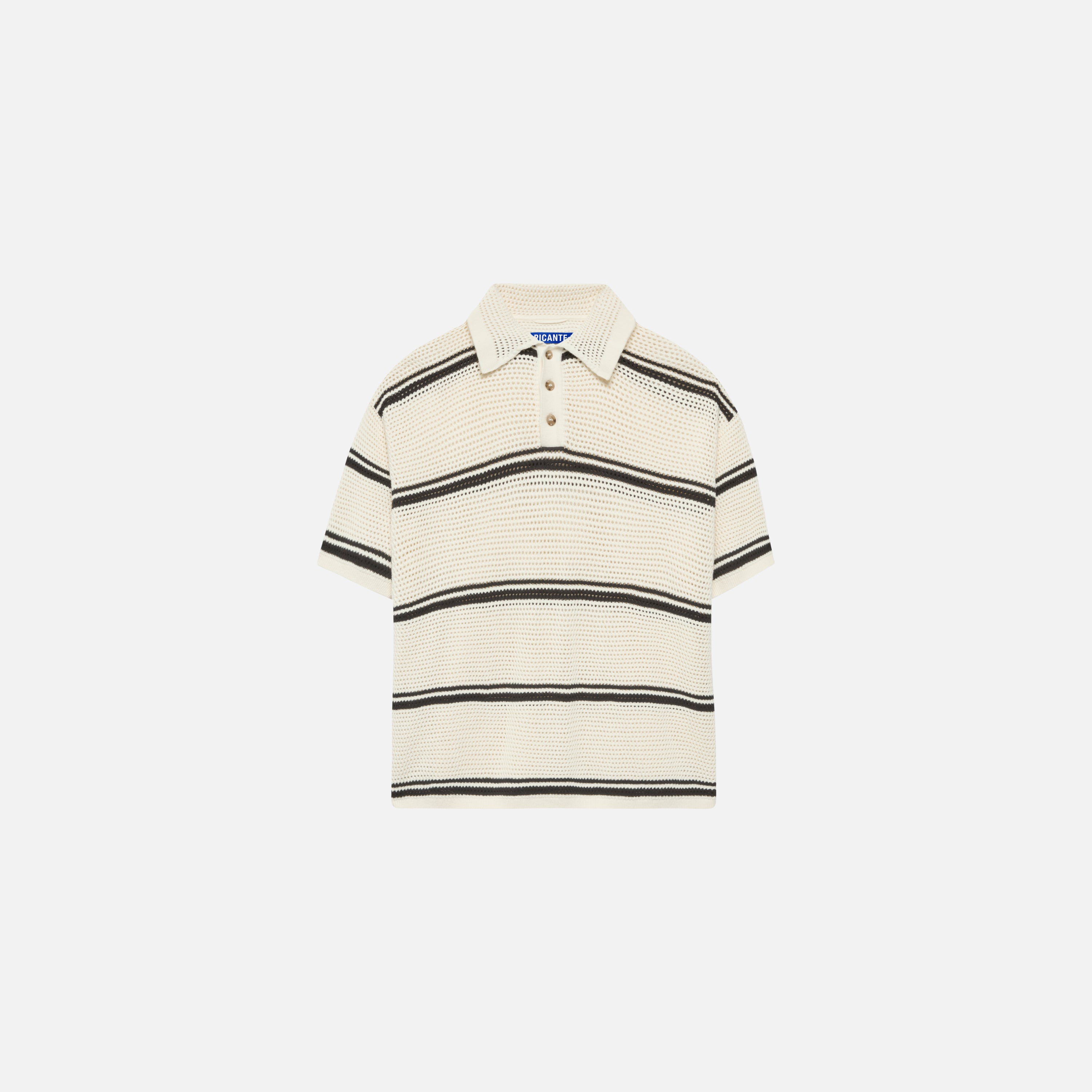 Mesh Knit Striped Polo Ivory – PICANTE