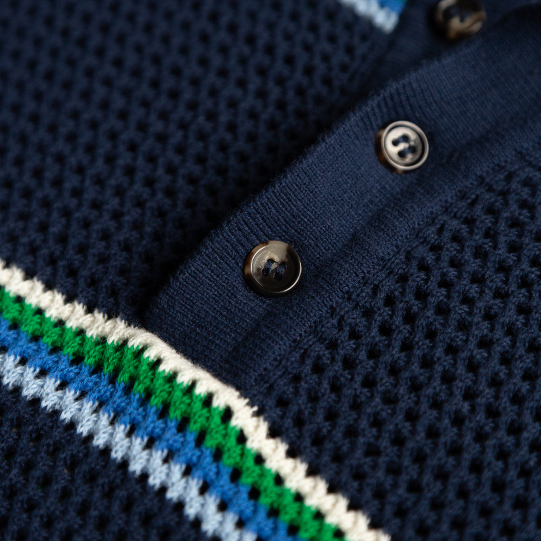 MESH KNIT STRIPED POLO