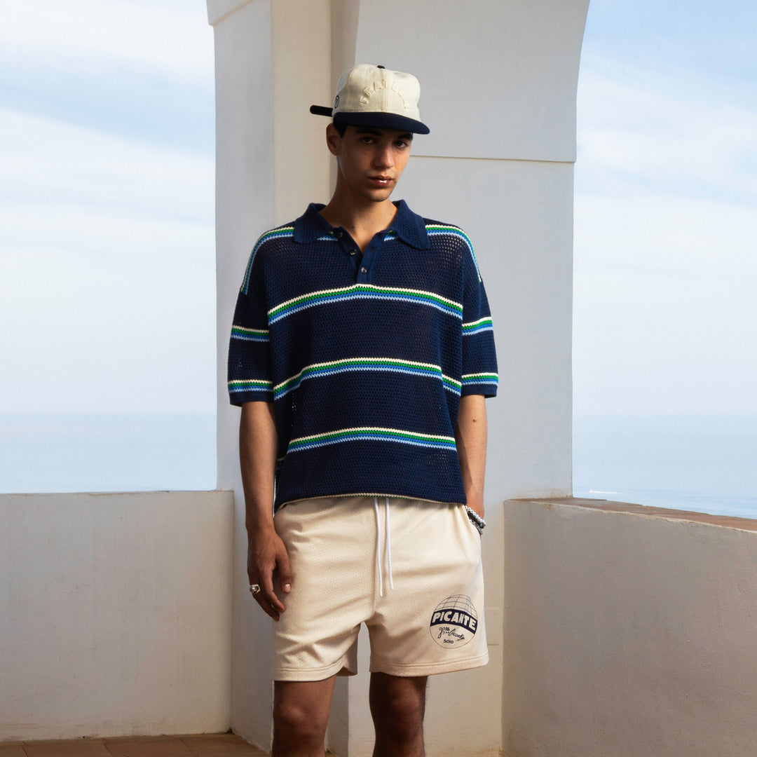MESH KNIT STRIPED POLO