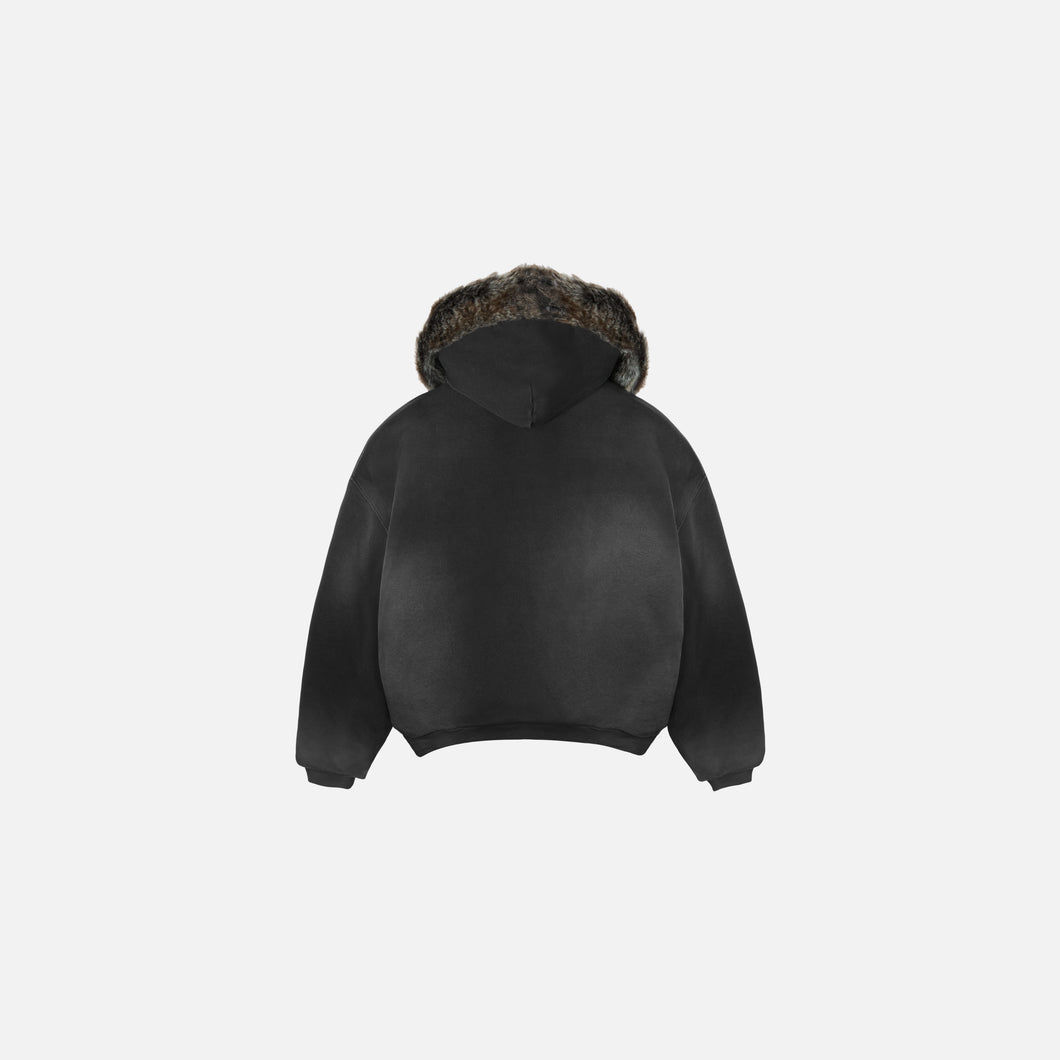 Faux Fur Lined Sun-Faded Zip-Up Hoodie – PICANTE