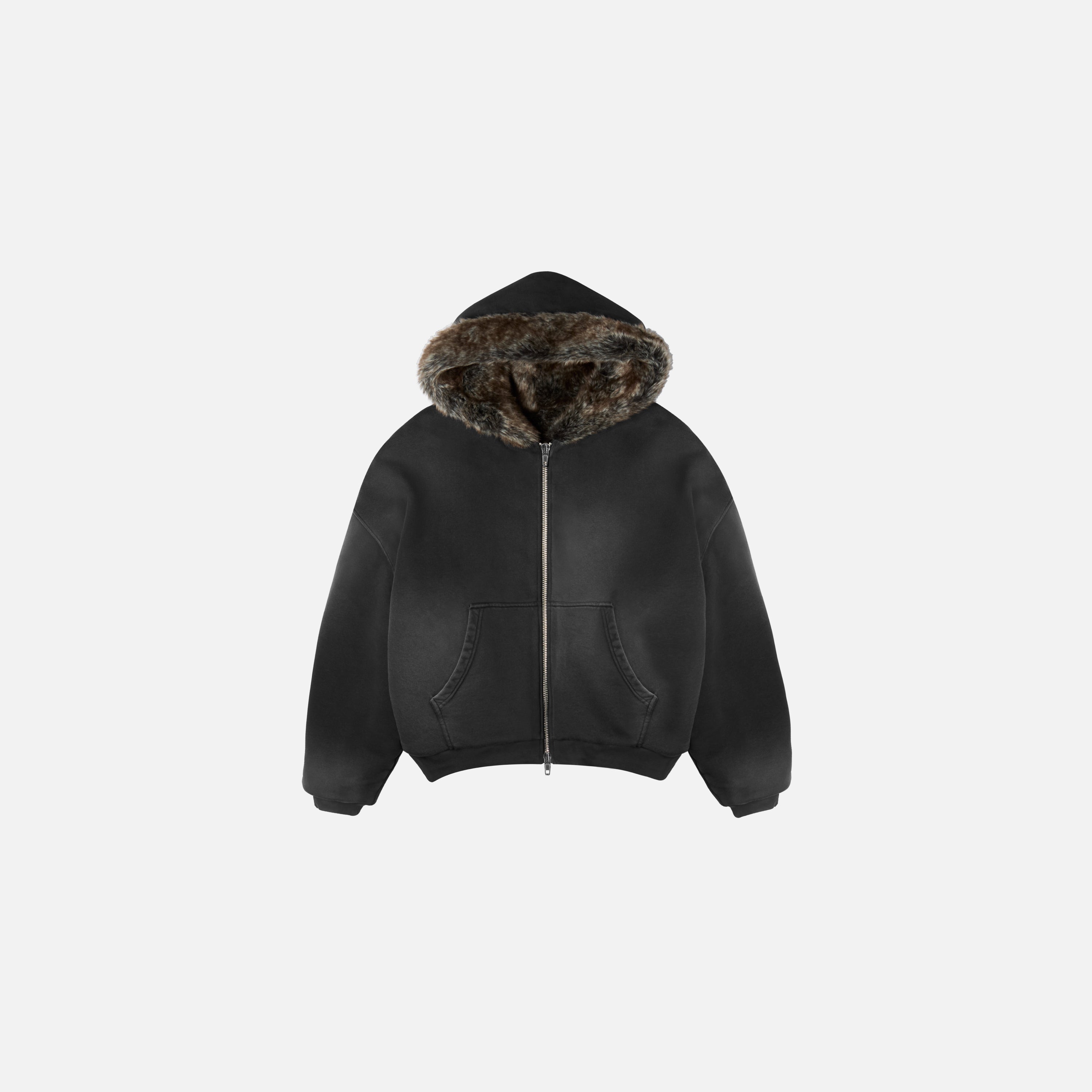 Faux Fur Lined Sun-Faded Zip-Up Hoodie