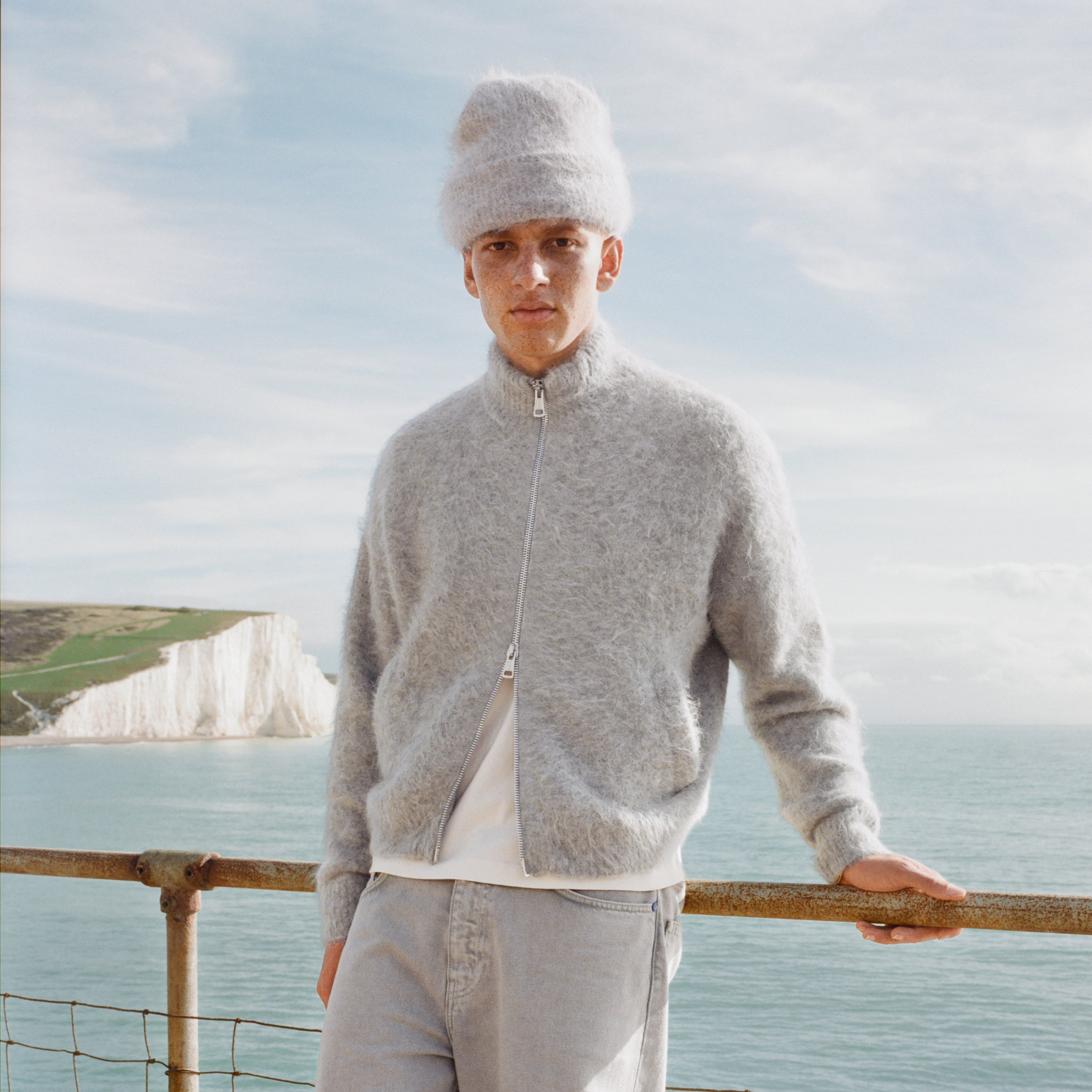 Alpaca Zip Funnel Knit Sweater