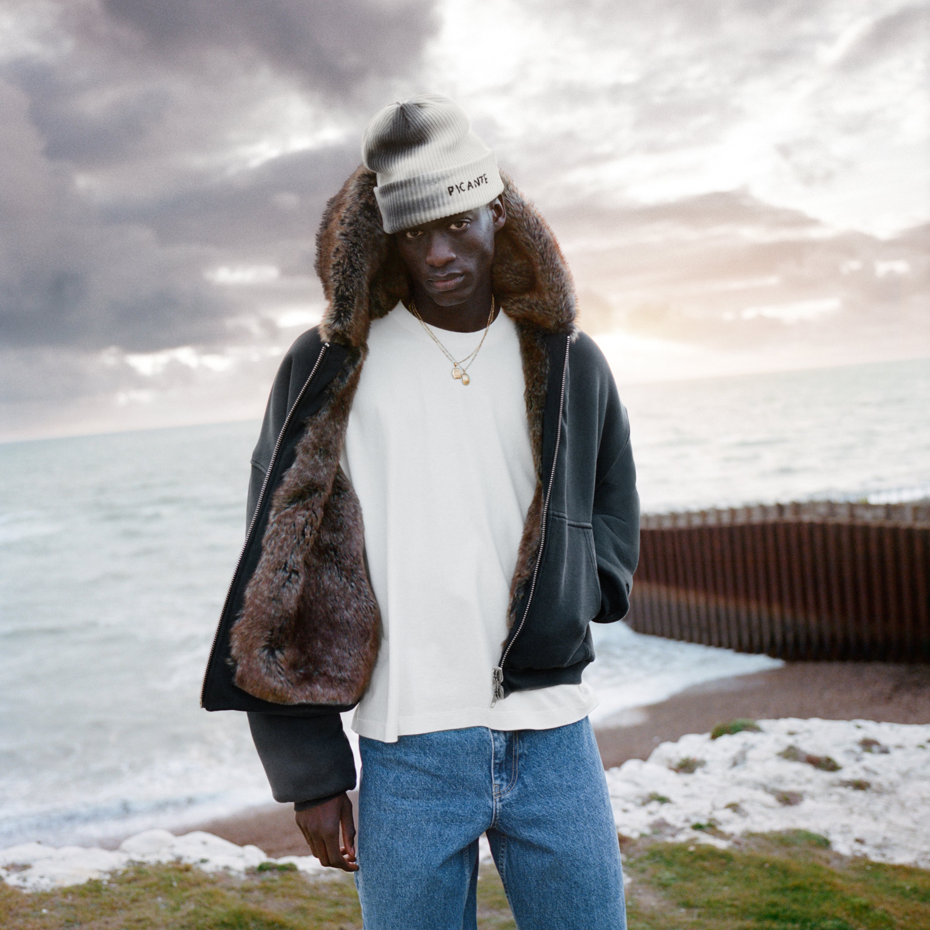Faux Fur Lined Sun-Faded Zip-Up Hoodie