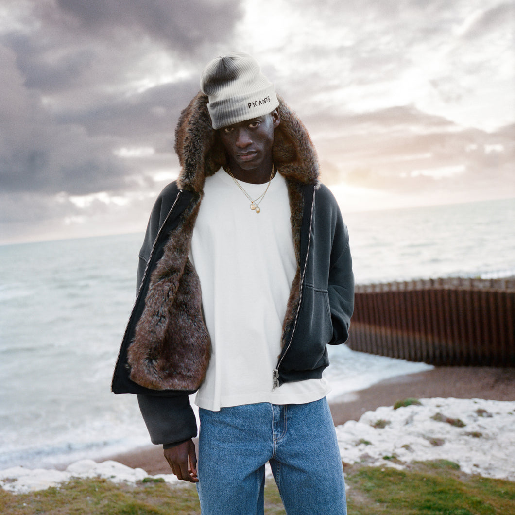 Faux Fur Lined Sun-Faded Zip-Up Hoodie – PICANTE