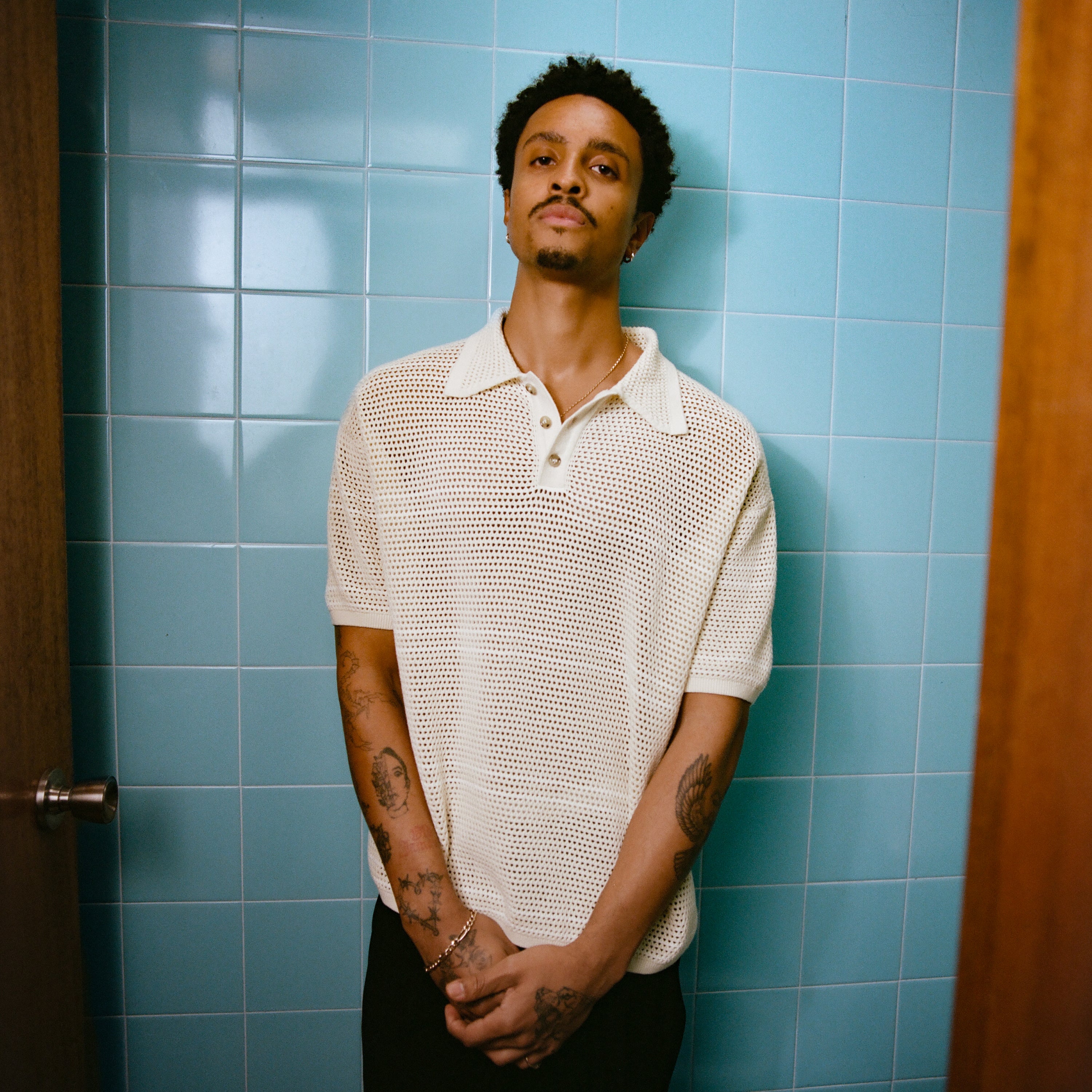 Mesh Knit Striped Polo